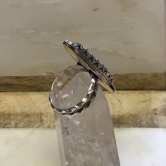 Ring, Statement Turquoise & Spiny Oyster Ring, Sterling Silver Ring, size 5, Han - Picture 5 of 8